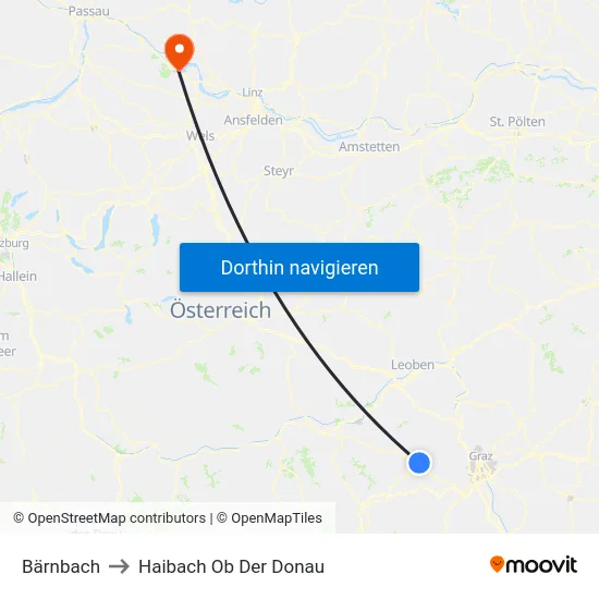 Bärnbach to Haibach Ob Der Donau map