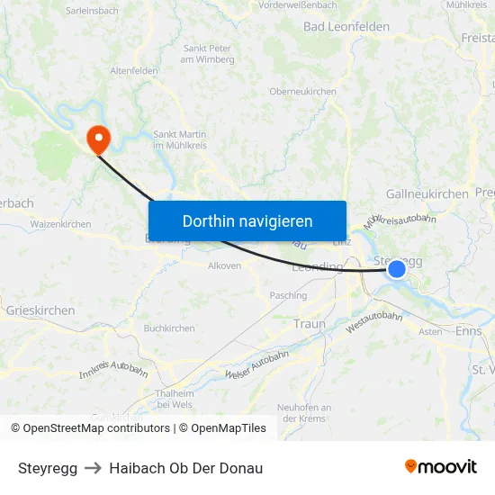 Steyregg to Haibach Ob Der Donau map