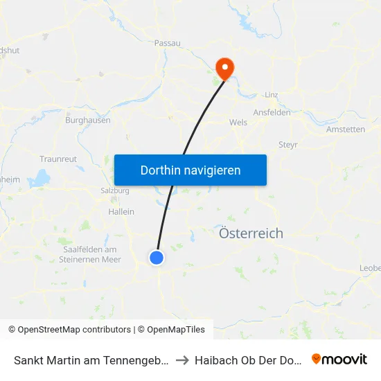 Sankt Martin am Tennengebirge to Haibach Ob Der Donau map