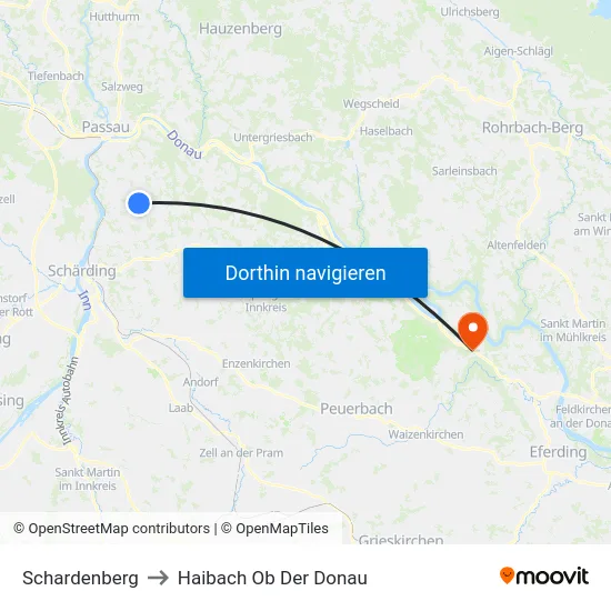 Schardenberg to Haibach Ob Der Donau map