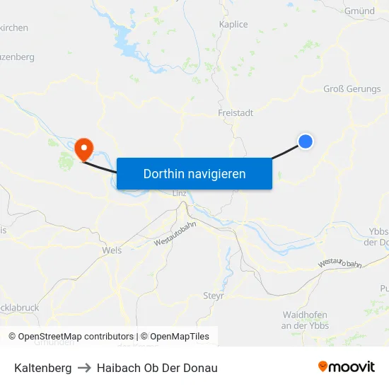 Kaltenberg to Haibach Ob Der Donau map