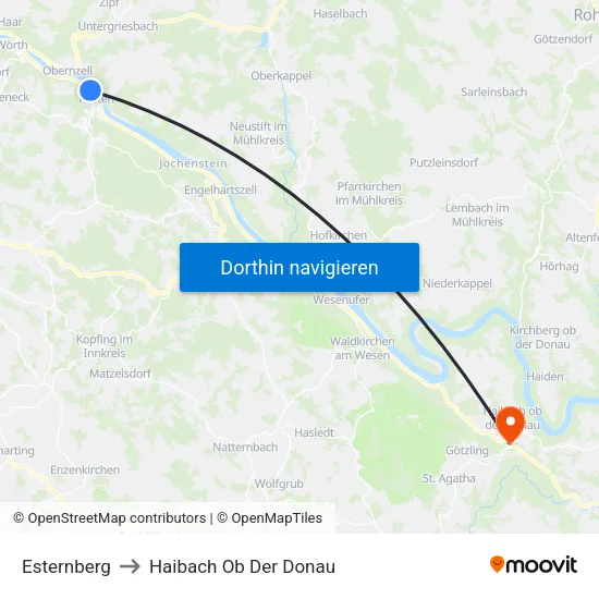 Esternberg to Haibach Ob Der Donau map