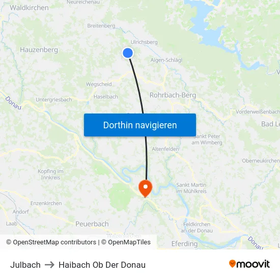 Julbach to Haibach Ob Der Donau map
