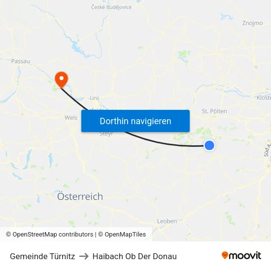 Gemeinde Türnitz to Haibach Ob Der Donau map