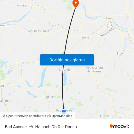 Bad Aussee to Haibach Ob Der Donau map