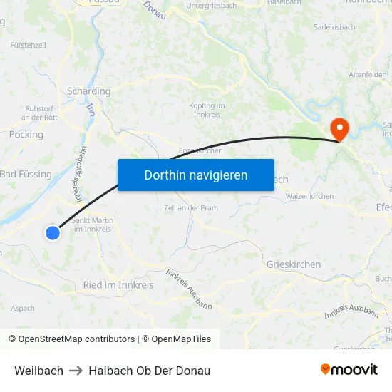 Weilbach to Haibach Ob Der Donau map