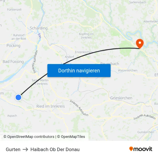 Gurten to Haibach Ob Der Donau map