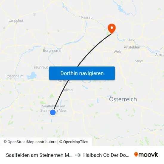 Saalfelden am Steinernen Meer to Haibach Ob Der Donau map