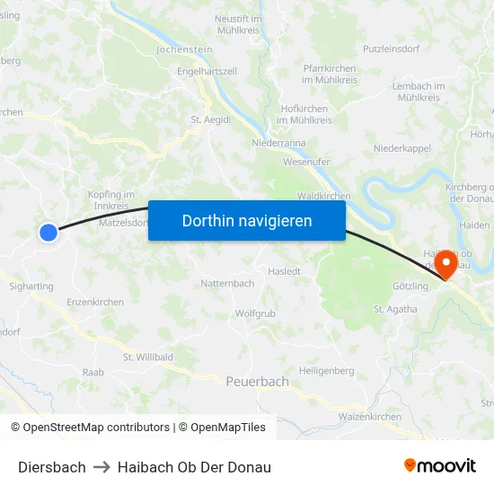 Diersbach to Haibach Ob Der Donau map