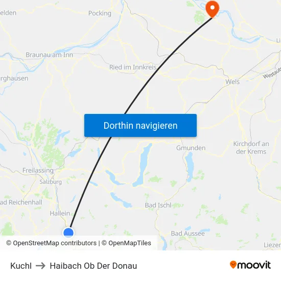 Kuchl to Haibach Ob Der Donau map