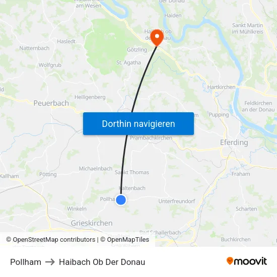 Pollham to Haibach Ob Der Donau map