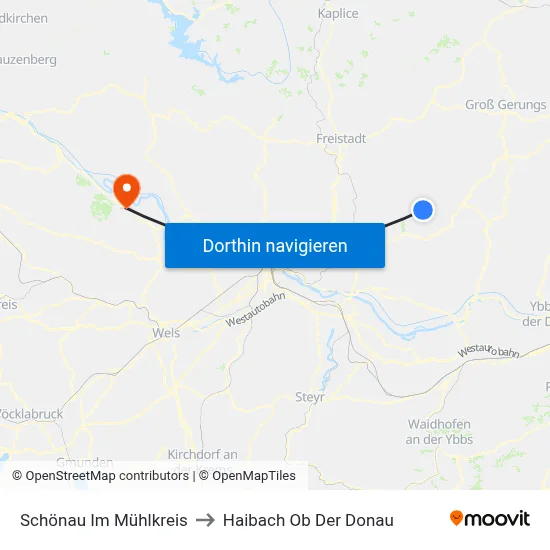 Schönau Im Mühlkreis to Haibach Ob Der Donau map