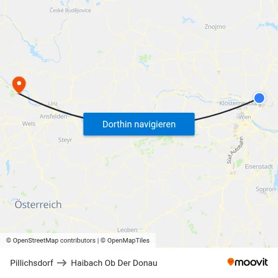 Pillichsdorf to Haibach Ob Der Donau map