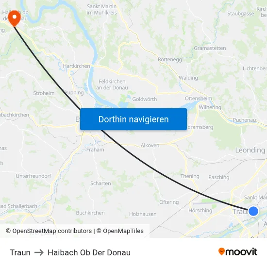 Traun to Haibach Ob Der Donau map