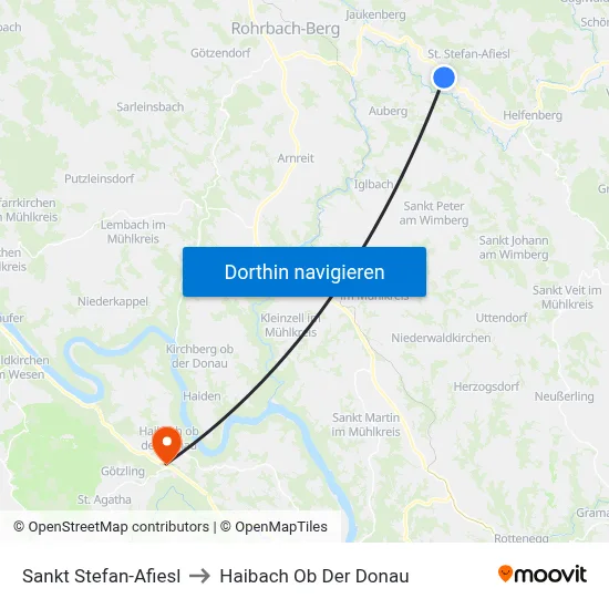 Sankt Stefan-Afiesl to Haibach Ob Der Donau map