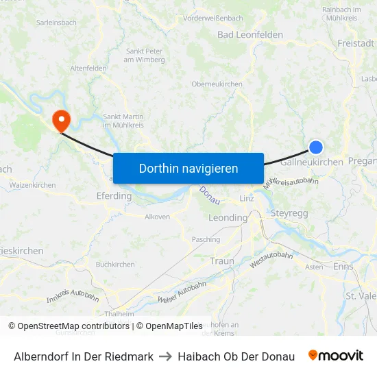 Alberndorf In Der Riedmark to Haibach Ob Der Donau map