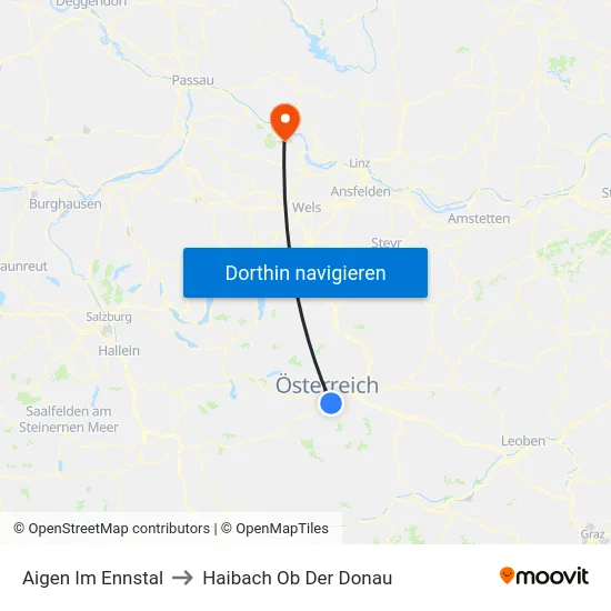 Aigen Im Ennstal to Haibach Ob Der Donau map