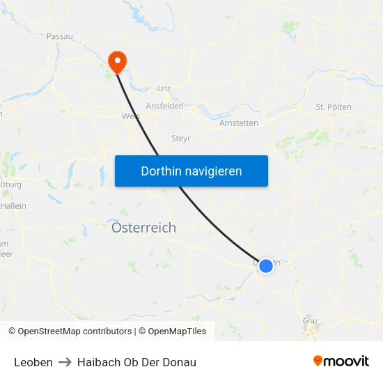 Leoben to Haibach Ob Der Donau map