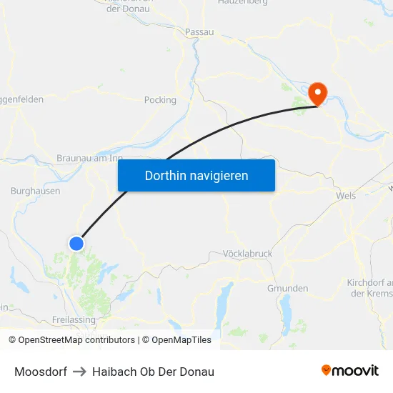 Moosdorf to Haibach Ob Der Donau map