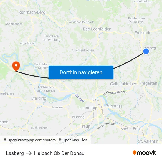 Lasberg to Haibach Ob Der Donau map