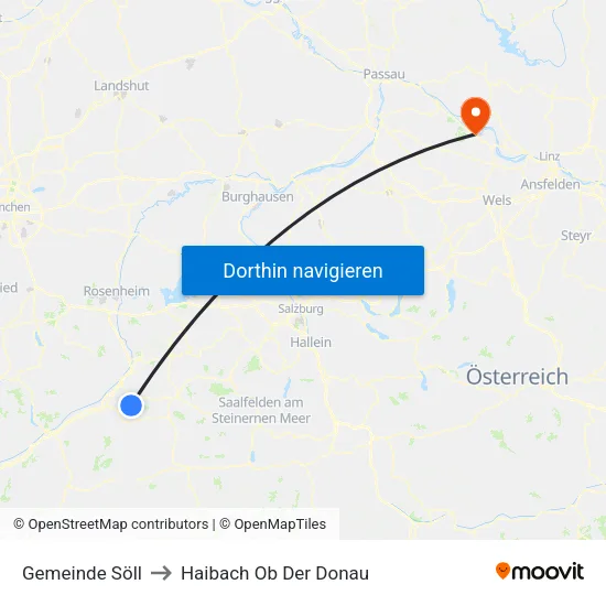 Gemeinde Söll to Haibach Ob Der Donau map