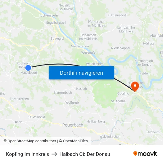 Kopfing Im Innkreis to Haibach Ob Der Donau map