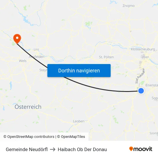 Gemeinde Neudörfl to Haibach Ob Der Donau map