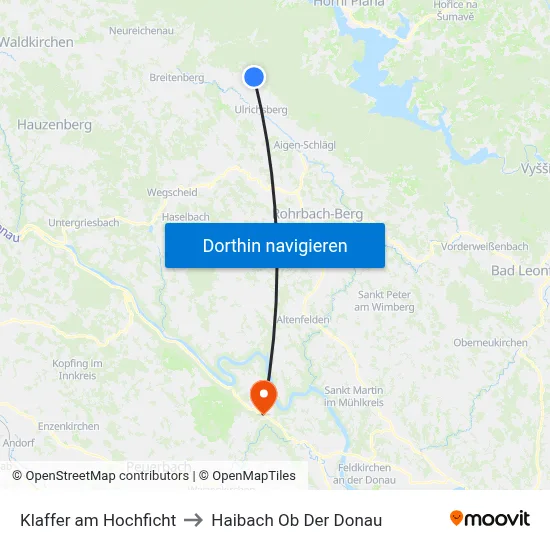 Klaffer am Hochficht to Haibach Ob Der Donau map