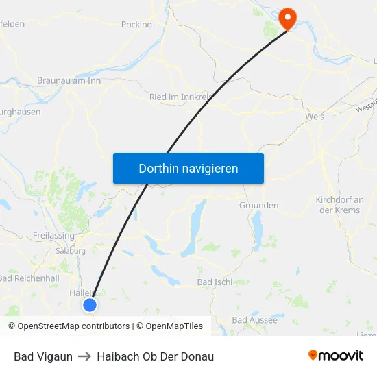 Bad Vigaun to Haibach Ob Der Donau map