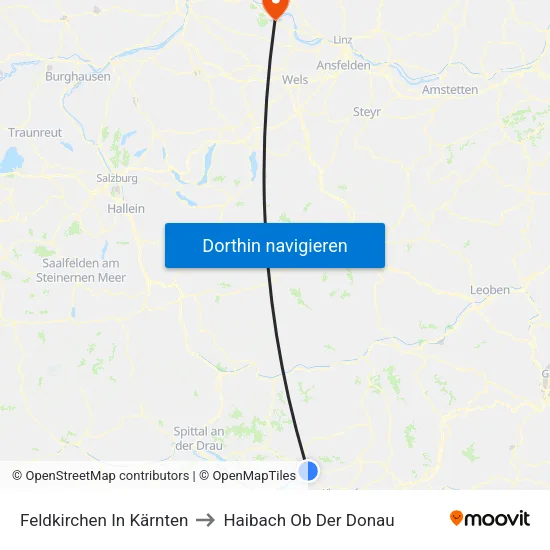 Feldkirchen In Kärnten to Haibach Ob Der Donau map