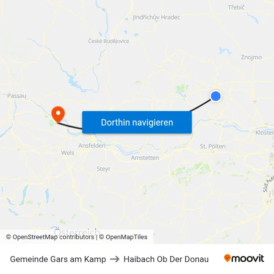 Gemeinde Gars am Kamp to Haibach Ob Der Donau map