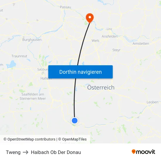 Tweng to Haibach Ob Der Donau map