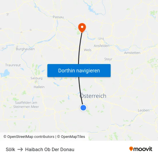 Sölk to Haibach Ob Der Donau map