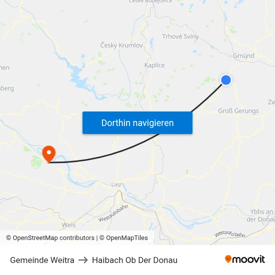 Gemeinde Weitra to Haibach Ob Der Donau map