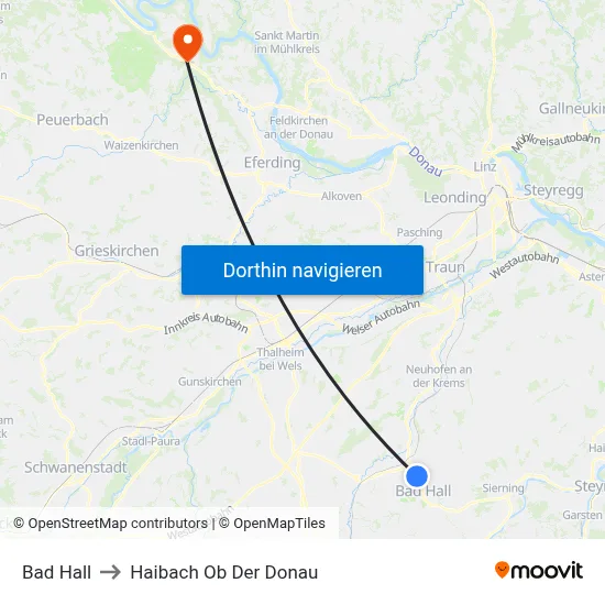 Bad Hall to Haibach Ob Der Donau map