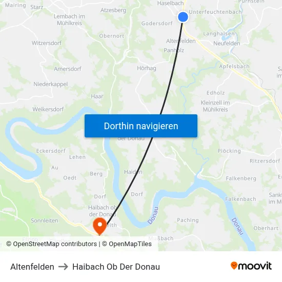 Altenfelden to Haibach Ob Der Donau map