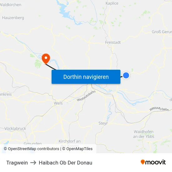Tragwein to Haibach Ob Der Donau map