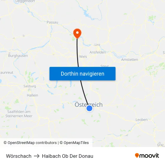 Wörschach to Haibach Ob Der Donau map