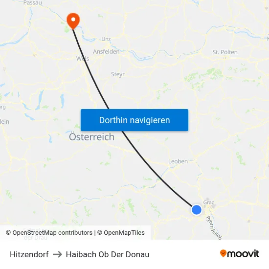 Hitzendorf to Haibach Ob Der Donau map