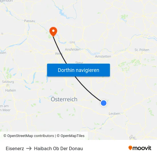 Eisenerz to Haibach Ob Der Donau map