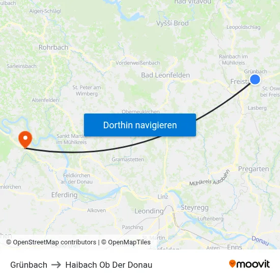 Grünbach to Haibach Ob Der Donau map