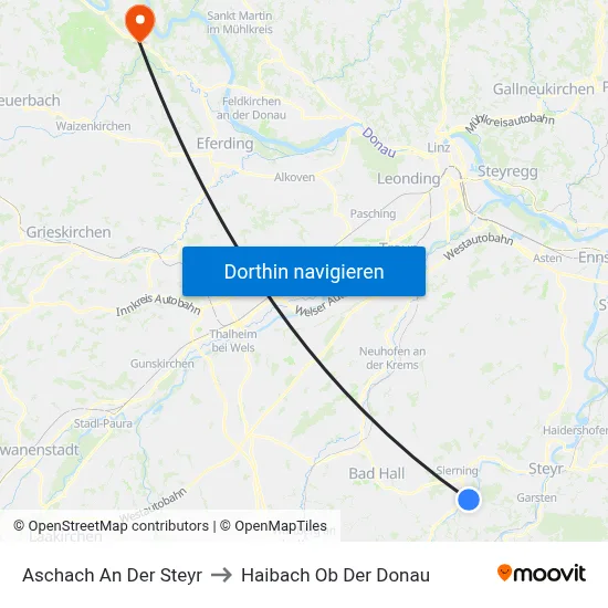 Aschach An Der Steyr to Haibach Ob Der Donau map