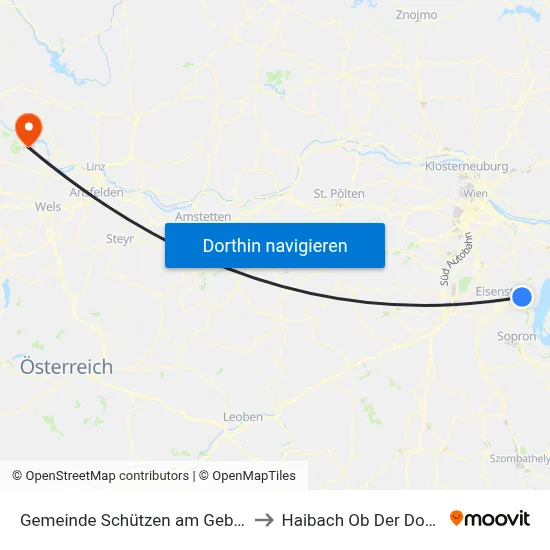 Gemeinde Schützen am Gebirge to Haibach Ob Der Donau map