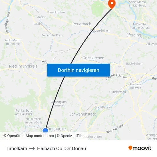 Timelkam to Haibach Ob Der Donau map