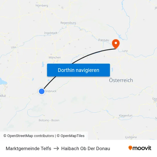 Marktgemeinde Telfs to Haibach Ob Der Donau map