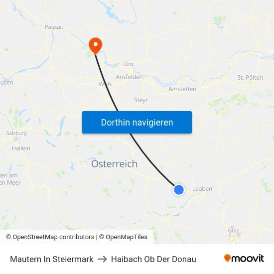 Mautern In Steiermark to Haibach Ob Der Donau map