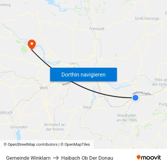 Gemeinde Winklarn to Haibach Ob Der Donau map