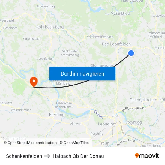 Schenkenfelden to Haibach Ob Der Donau map