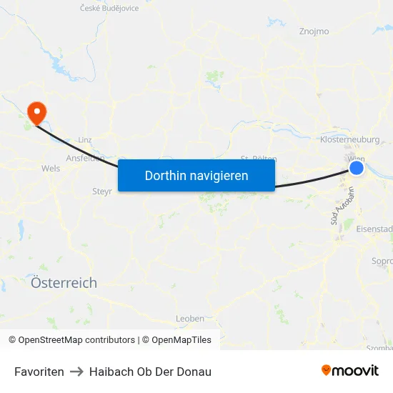 Favoriten to Haibach Ob Der Donau map