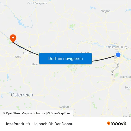 Josefstadt to Haibach Ob Der Donau map